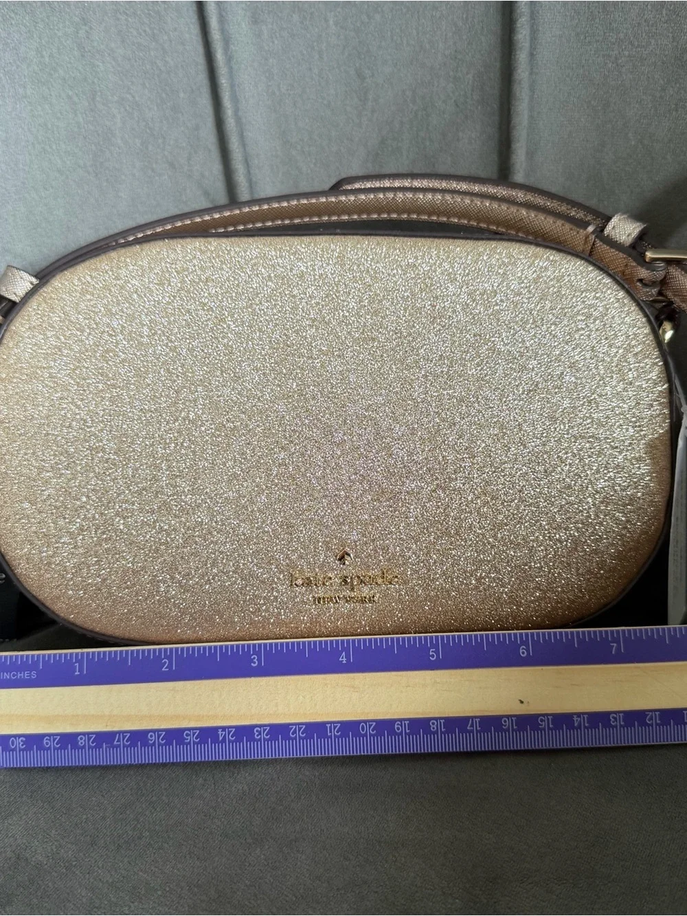 kate spade Glitter Crossbody in Gold and Tan Strap